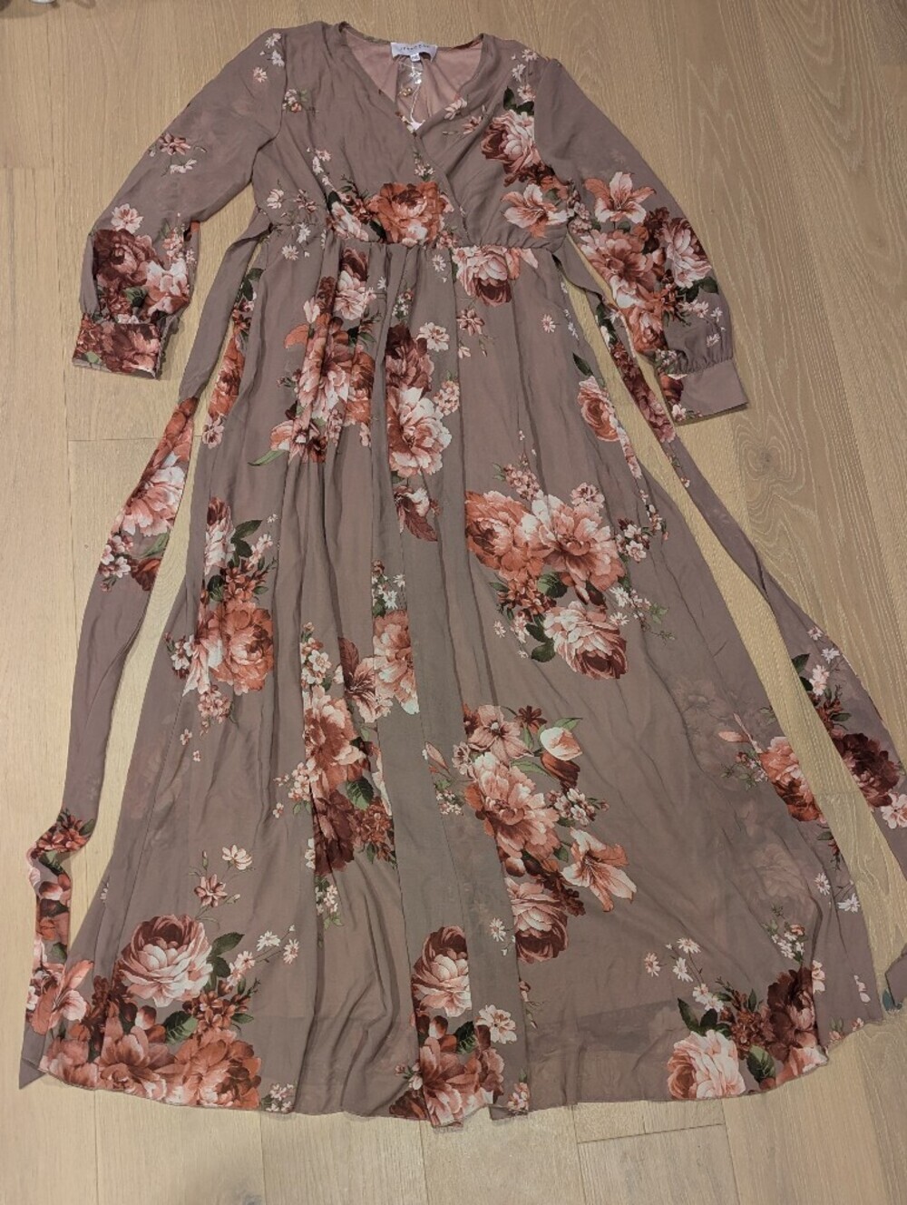 Floral Faux Wrap Dress with Rose Bouquet Print